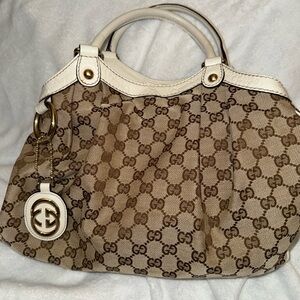 Gucci Brown and Cream Shoulder Bag with Monogram Pattern
